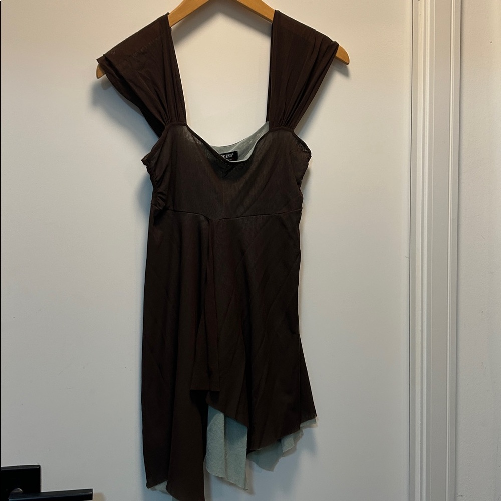 Guess Brown Mesh-Trimmed Top